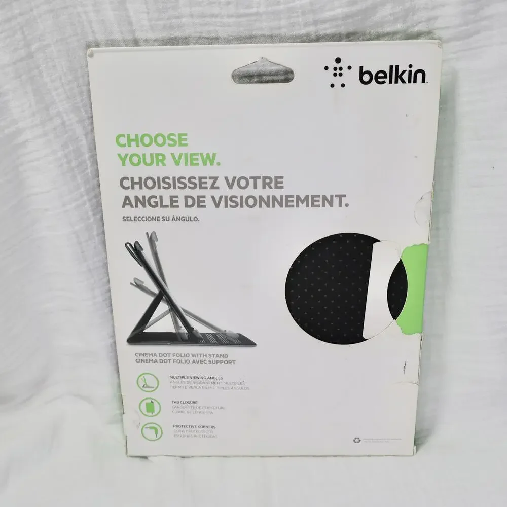 Belkin iPad 2/3/4 Case Folding Folio Black Suede Mag Close NEW